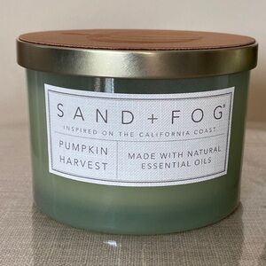 SAND + FOG 12 oz Pumpkin Harvest Leather Lid Candle- Slightly Dented Lid